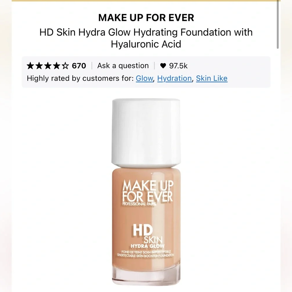 Make Up For Ever HD Skin Hydra Glow Foundation in Shade 1N14 Light Neutral
